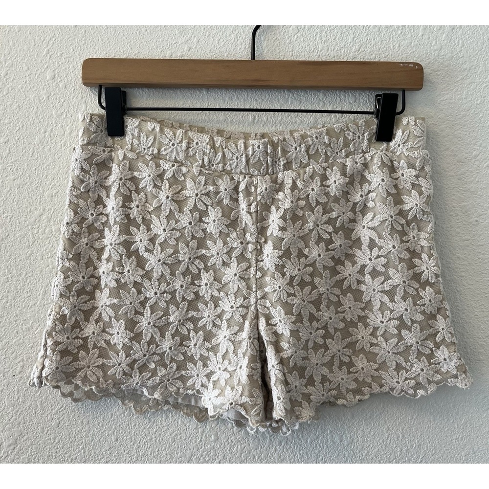 Cherokee Girls Shorts Size XL Beige Floral Embroidered Stretchy Boho Cottagecore